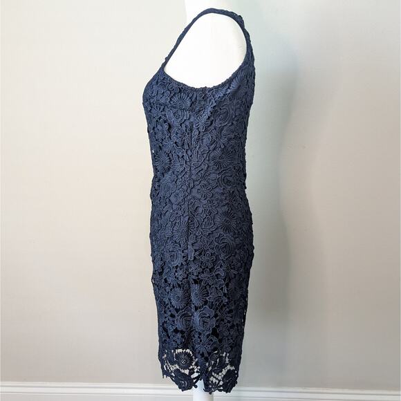 Lulus Navy Blue Love Poem Halter Lace Overlay Sheath Midi Dress Size Small - Picture 3 of 8